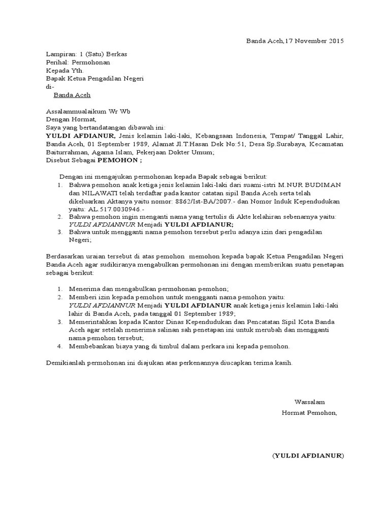 Contoh Surat Permohonan Ganti Nama Ke Pengadilan Kumpulan Surat Penting Cute766