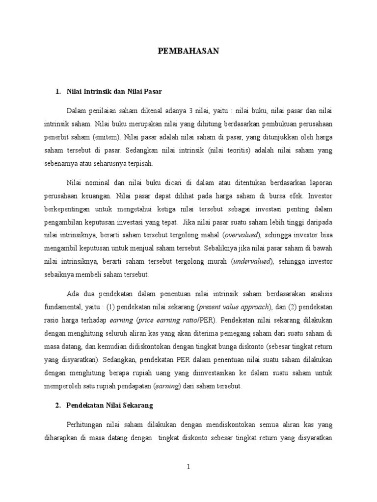 Nilai Intrinsik Dan Nilai Pasar | PDF