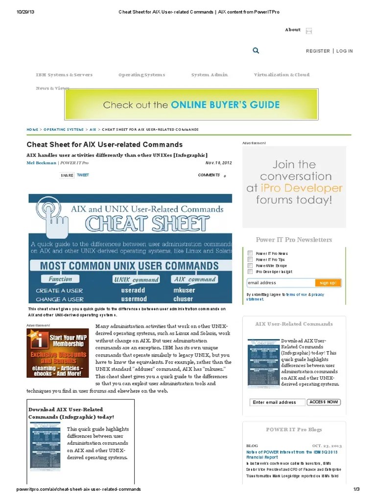 Cheat Sheet For AIX User-Related Commands - AIX Content | PDF | Unix ...