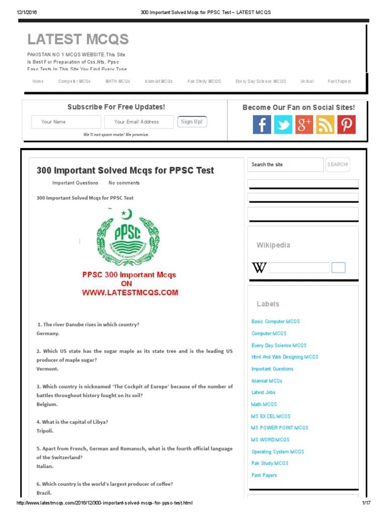 300 Important Solved Mcqs For PPSC Test - LATEST MCQS | PDF | Tools | Nature