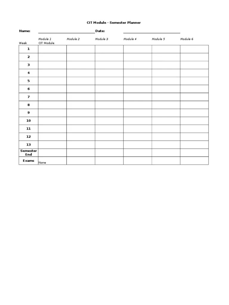 Semester planner template