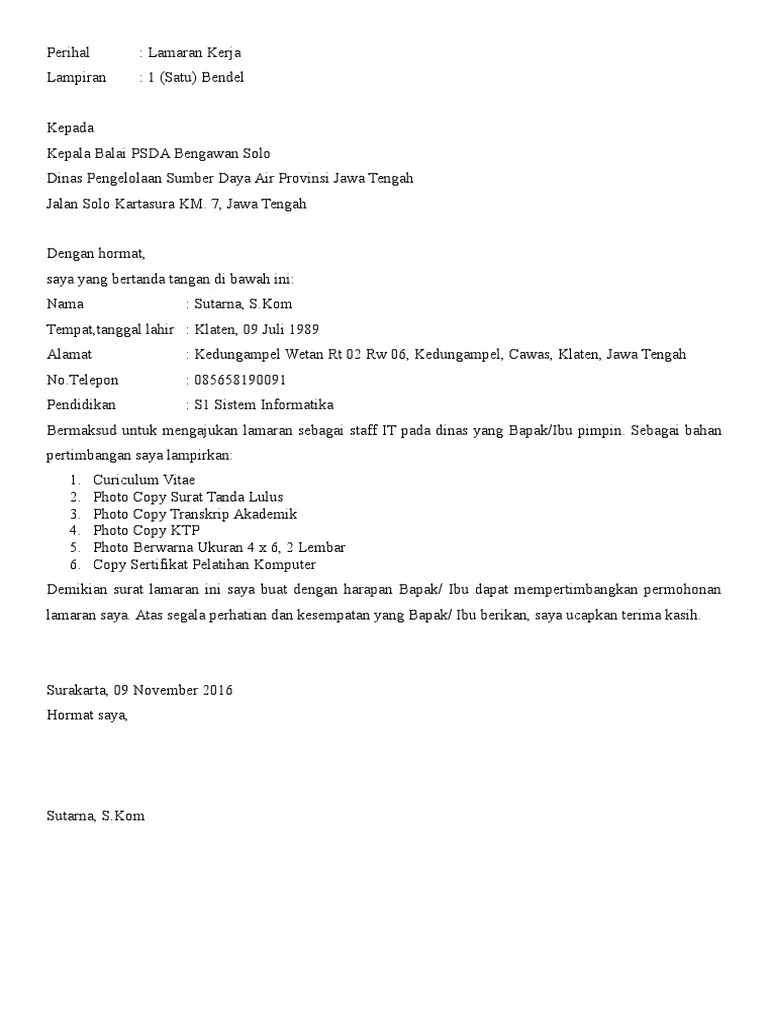 Dengan ini mengajukan lamaran pekerjaan menjadi calon pegawai negeri sipil/pegawai pemerintah. Contoh Surat Lamaran Kerja Honorer Dinas Perhubungan Sebagai Staf It Pdf