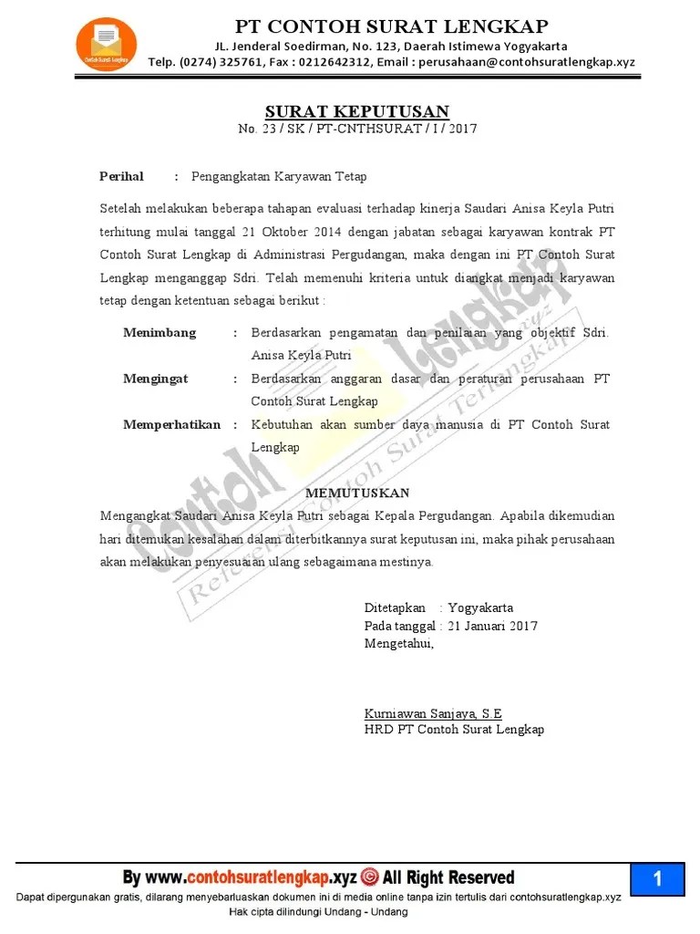Contoh sk kebijakan pelayanan klinis. Contoh Surat Keputusan Pengangkatan Karyawan Kontrak