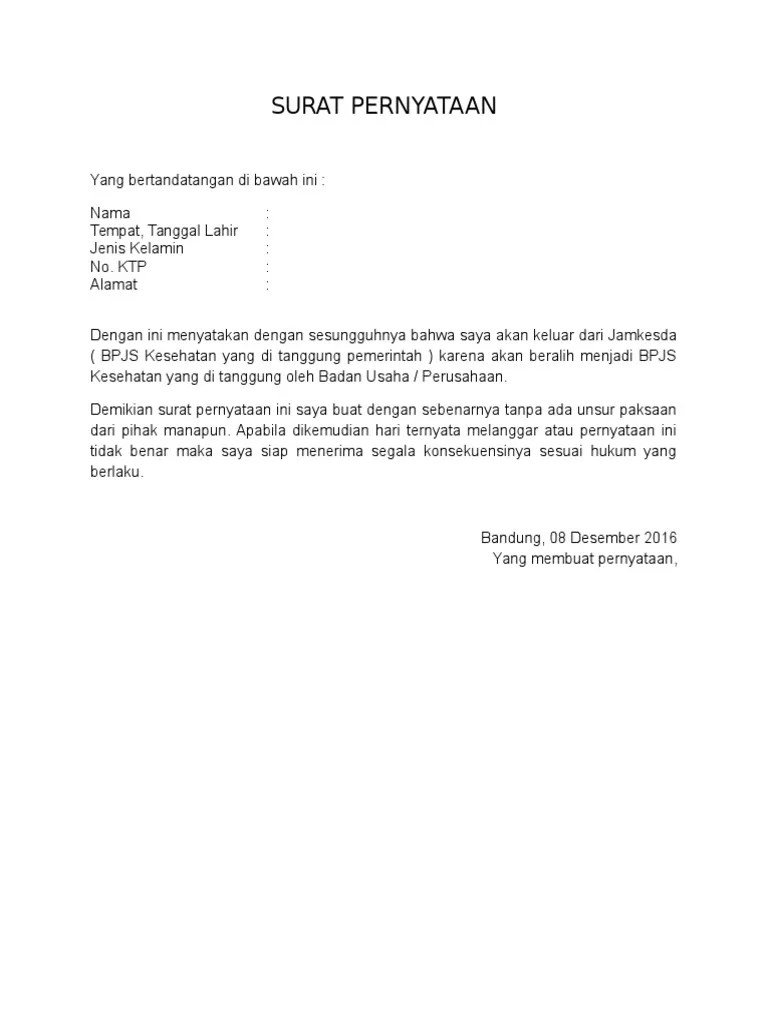 Kartu keluarga (kk) asli · 4. Contoh Surat Pernyataan Keluar Jamkesda Pdf