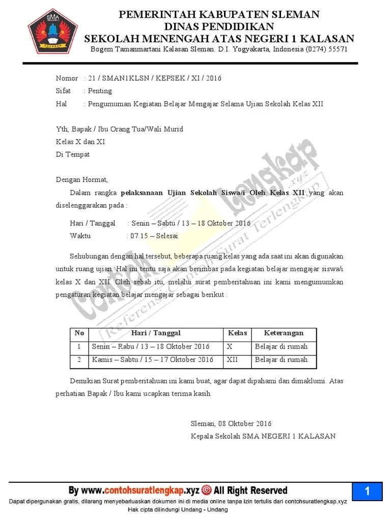 Contoh Surat Edaran Piknik Sekolah Contoh Surat 