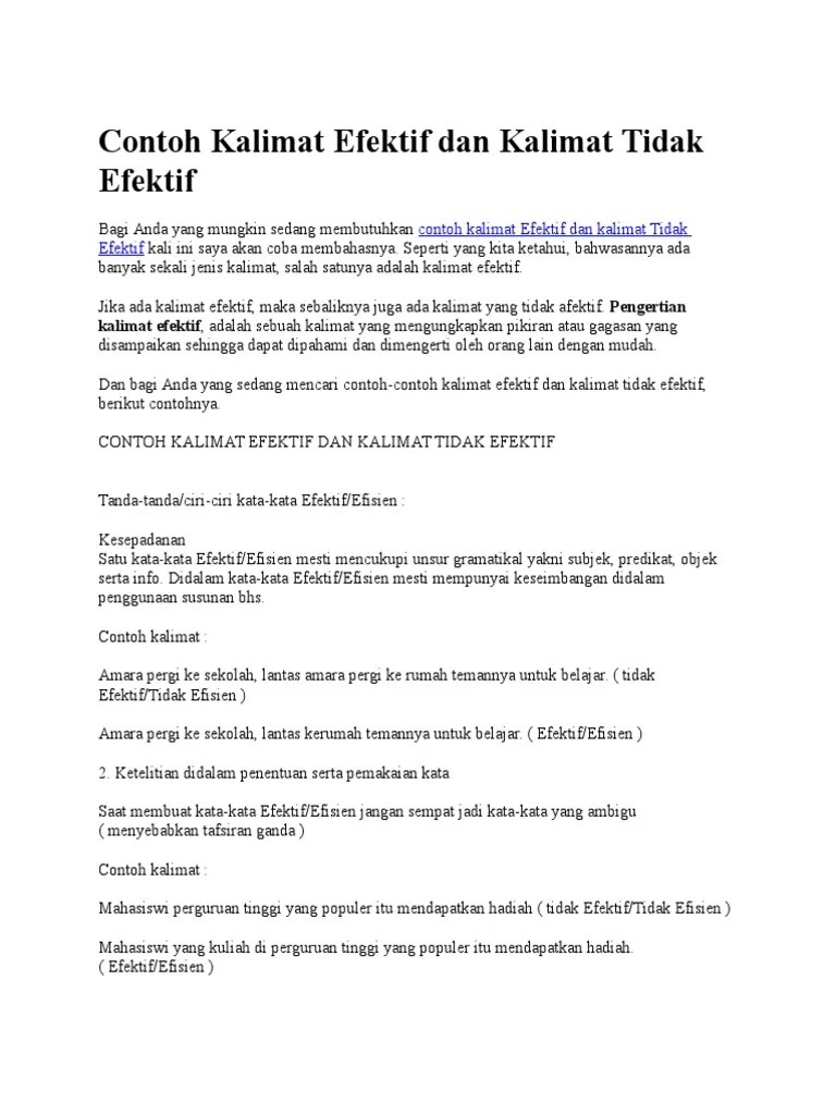 Contoh Kalimat Efektif Dan Kalimat Tidak Efektif Pdf 