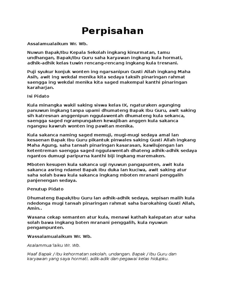 Contoh Pidato Perpisahan Kelas 9 Bahasa Jawa Pdf 