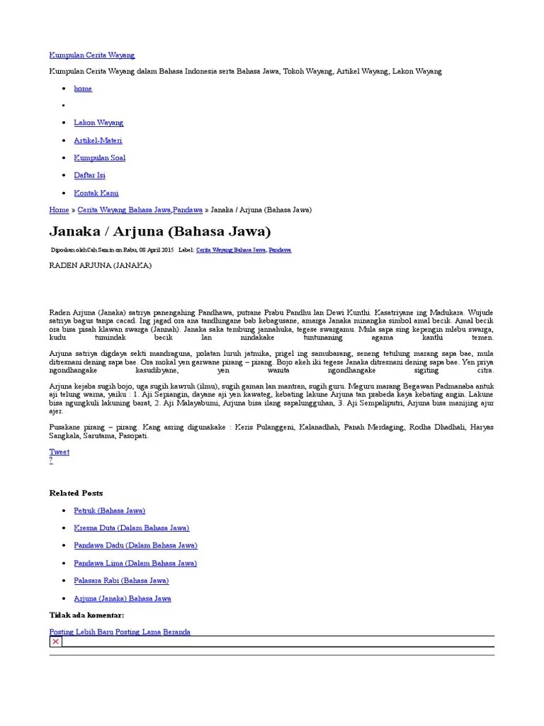 Nah itu adalah rangkuman cerita wayang lahire arjuna . Kumpulan Cerita Wayang Pdf
