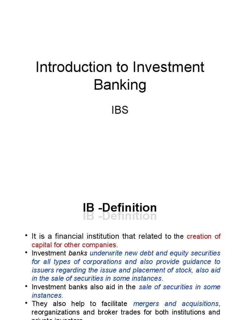 Introduction To Investment Banking | PDF | Investment Banking | Securities (Finance)