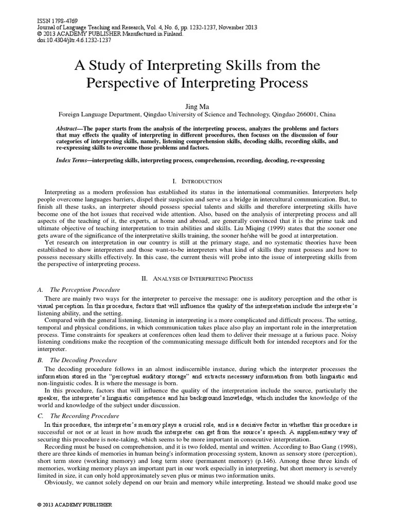 A Study Of Interpreting Skills From The Perspective Of Interpreting ...
