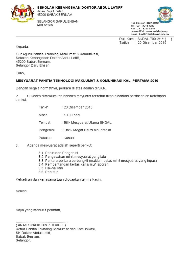 Sempena mesyuarat agung pibg yang akan diadakan pada hujung bulan ni cn sukacita berkongsi dengan anda contoh surat jemputan sebagai perasmi . Contoh Surat Jemputan Mesyuarat Agung Letter 7saudara Com