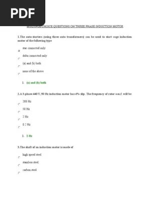 Multiple Choice Questions On Three Phase Induction Motor