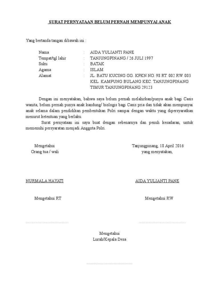 Surat Pernyataan Belum Pernah Menikah | PDF