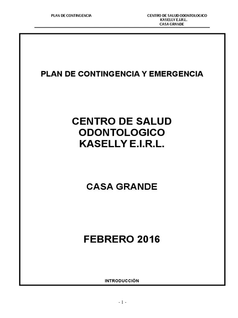 PLAN De CONTINGENCIA Centro Salud Odonto Kaselly | PDF | Primeros ...