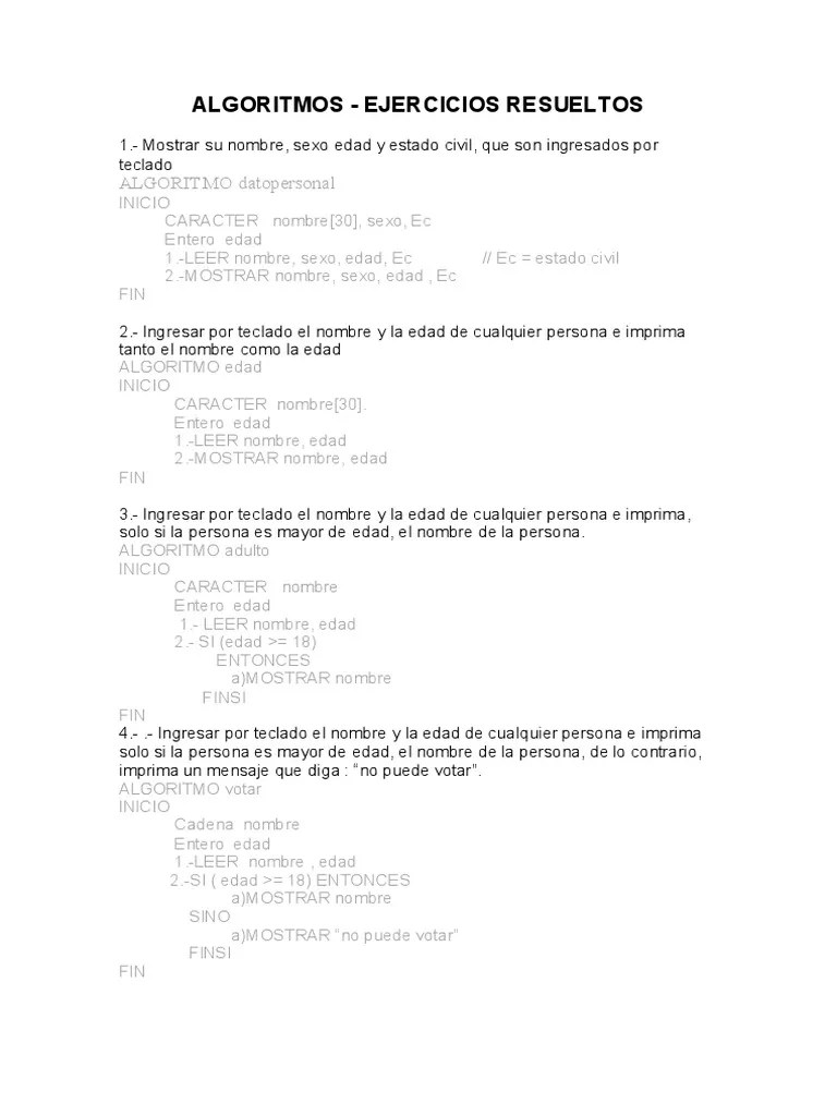 Algoritmos Ejercicios Resueltos | PDF | División (Matemáticas) | Salario