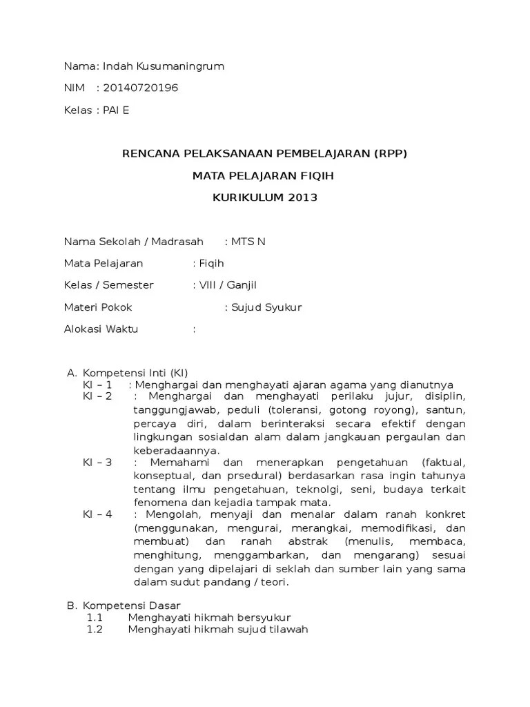 Dalam postingan kali ini saya akan bagikan salah satu perangkat pembelajaran untuk guru madrasah tsanawiyah (mts) khususnya mata pelajaran fiqih. Rpp Fiqih Mts Kelas Viii Kurikulum 2013 File Ini