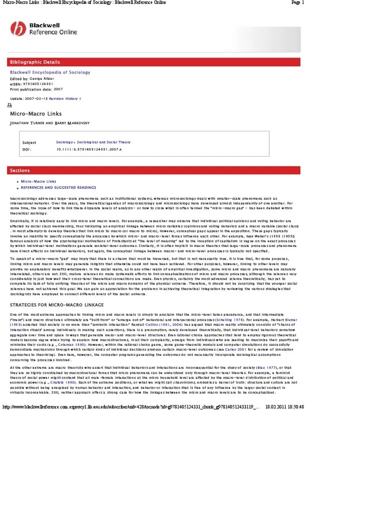 Micro-Macro Links - Blackwell Encyclopedia Of Sociology - Blackwell ...