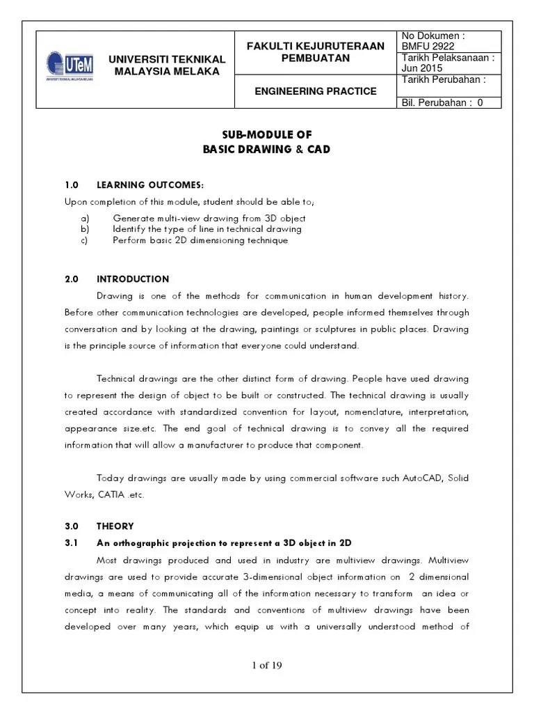 Sub-Module Of Basic Drawing & Cad: Universiti Teknikal Malaysia Melaka ...