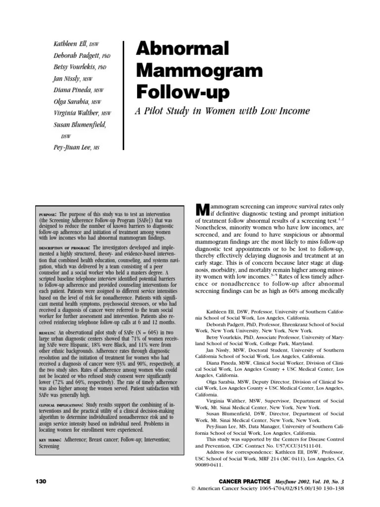 Abnormal Mammogram Follow-up.pdf | Screening (Medicine) | Mammography