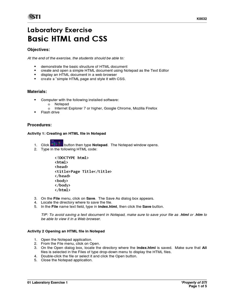 01 Laboratory Exercise 1 | PDF | Html | Cascading Style Sheets