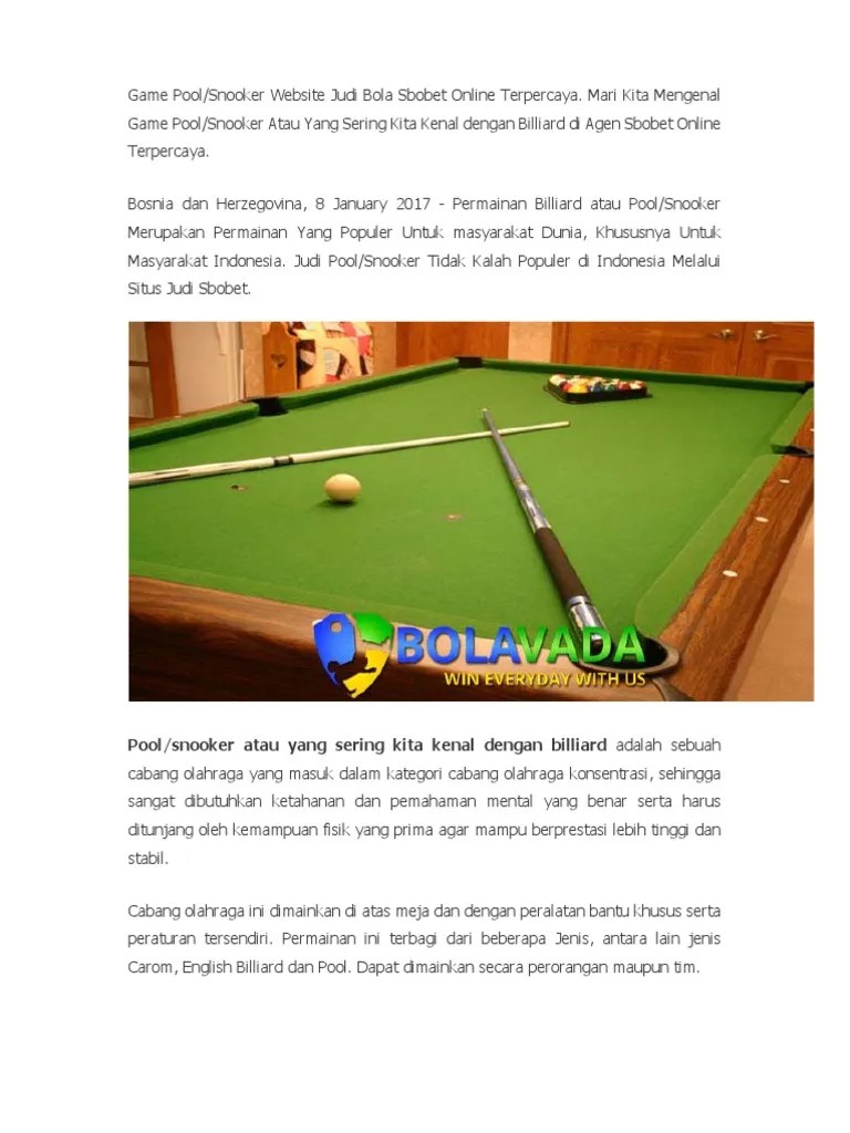 Game Pool Snooker Di Situs Website Judi Bola Sbobet | PDF