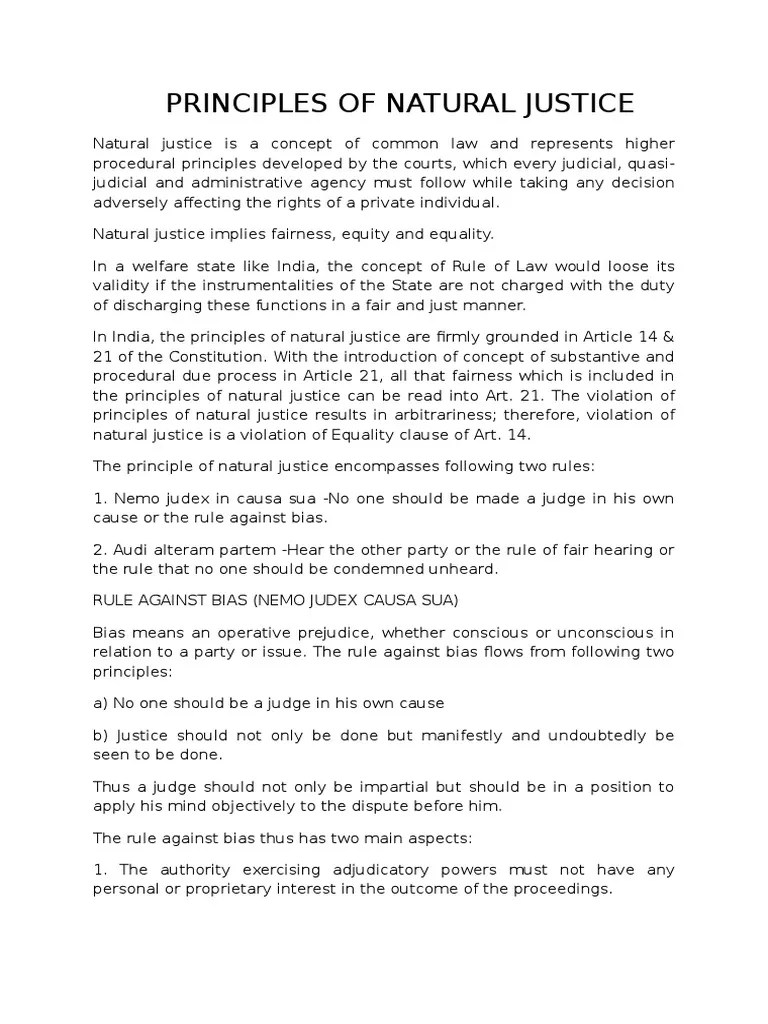 Principles Of Natural Justice | PDF | Constitutional Law | Justice