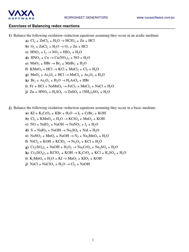 The oxidizing agent in each of the following redox reactions. Balancing Redox Reactions By Ion Electron Method Pdf