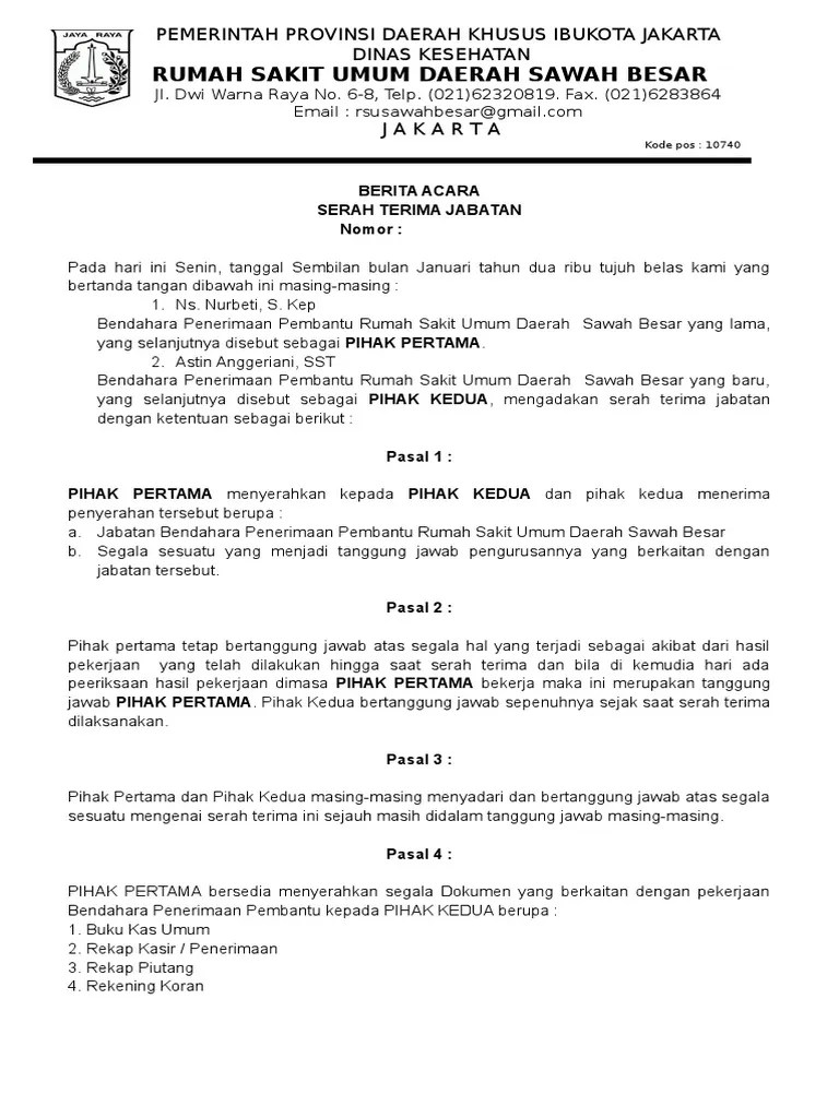 Berita Acara Serah Terima Jabatan Bendahara | PDF