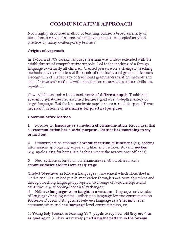 Communicative Approach | PDF | Applied Linguistics | Language Acquisition