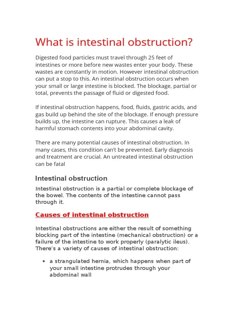 What Is Intestinal Obstruction | PDF | Gastrointestinal Tract | Digestive Diseases