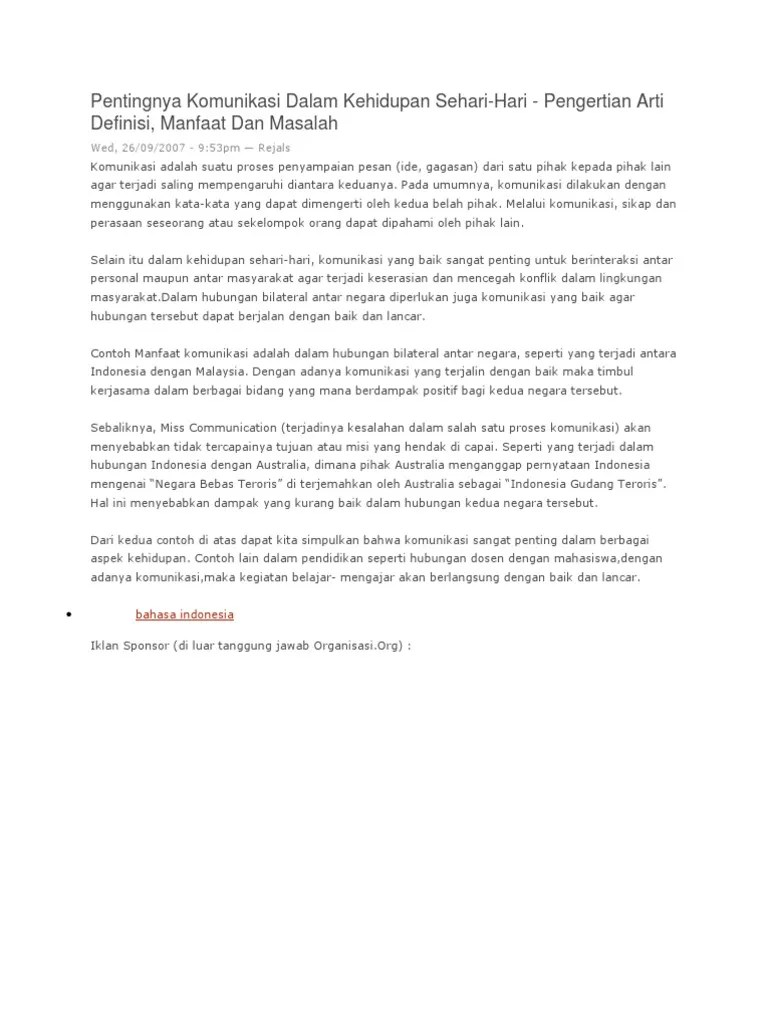 Pentingnya Komunikasi Dalam Kehidupan Sehari | PDF
