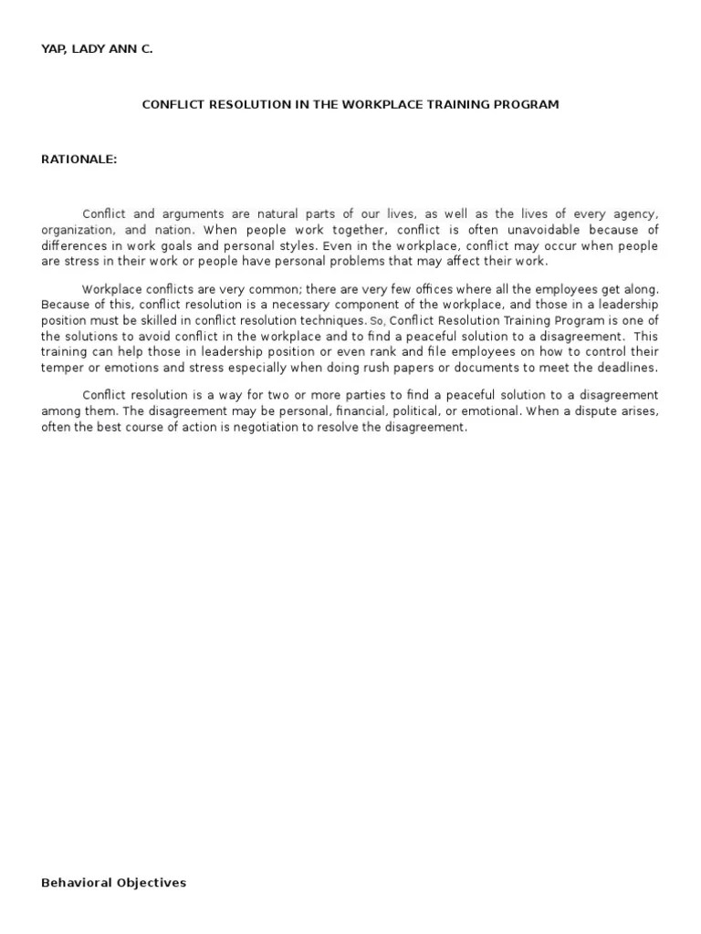 Conflict Resolution Training Program | Download Free PDF | Conflict Resolution | Conflict (Process)