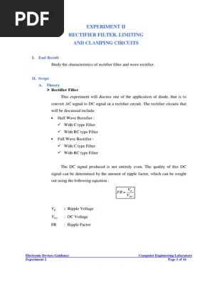 Experiment 2 Diode Rectifier Filter Pdf Rectifier
