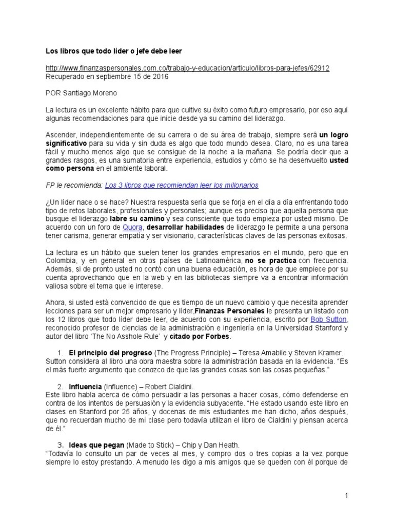Libros Que Todo Líder O Jefe Debe Leer | PDF | Liderazgo | Conceptos ...