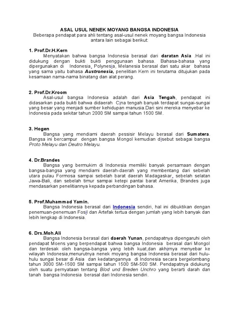 Asal Usul Nenek Moyang Bangsa Indonesia Berasal Dari Daerah