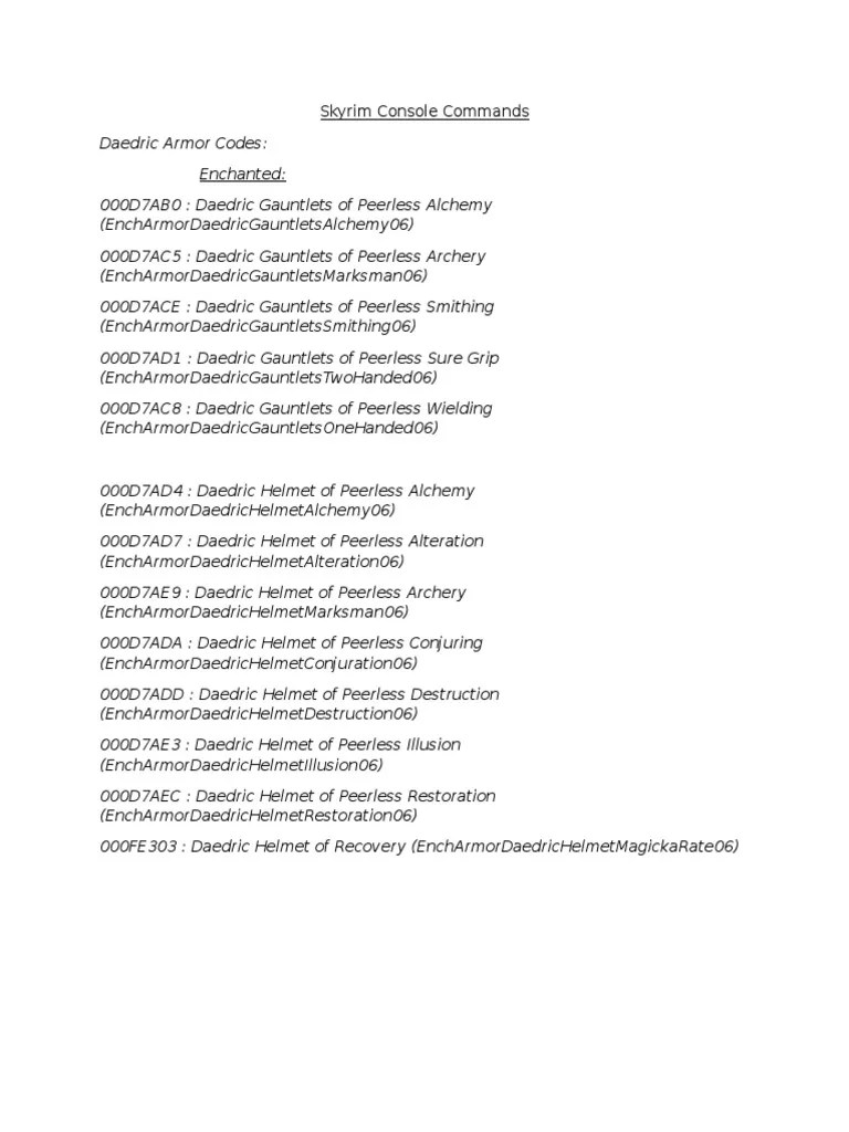 Skyrim Console Commands | PDF