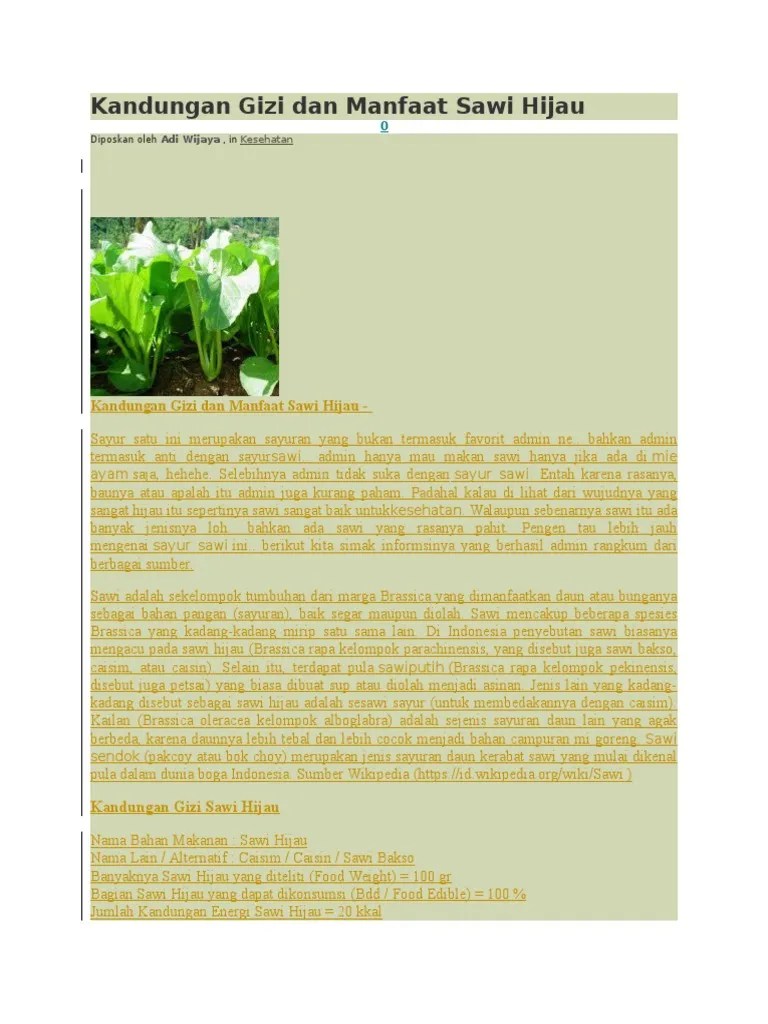Kandungan Gizi Dan Manfaat Sawi Hijau | PDF
