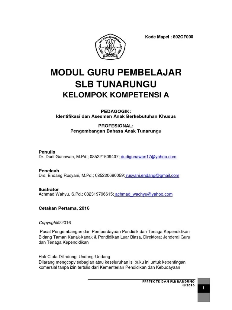 Refleksi substansi penguasaan pembelajaran membuat soal prediksi postes/ukg. Modul Tunarungu A Pdf
