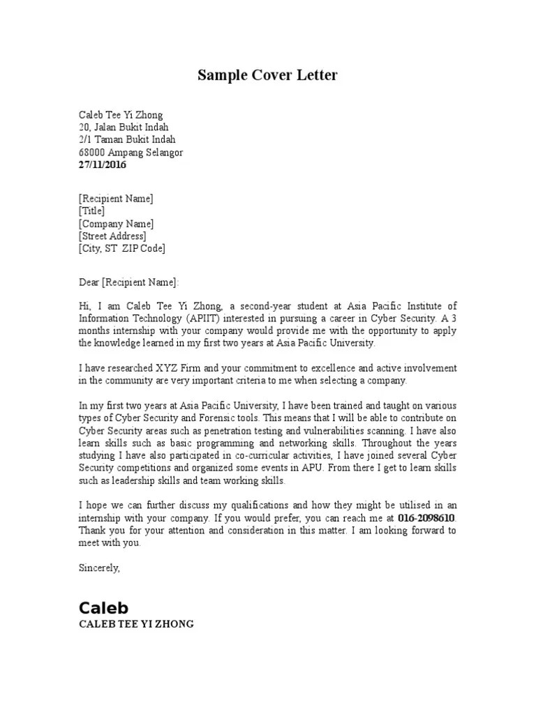 Cover Letter For Internship In Information Technology : How To Start A Cover Letter To Impress Employers 14 Examples - Use these sample cover letters as a guide, but remember to adjust the details to fit your situation and the specific position you are applying for.