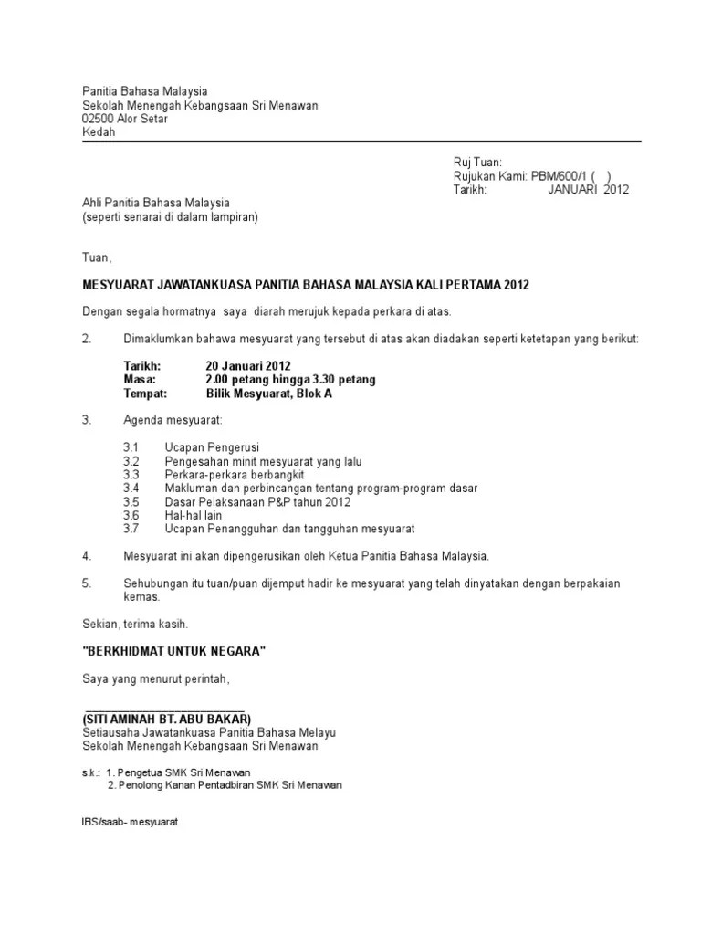 Disni dilampirkan notis panggilan mesyuarat agung tahunan dan pemilihan jawatankuasa baru bagi. Contoh Surat Panggilan Mesyuarat Pdf