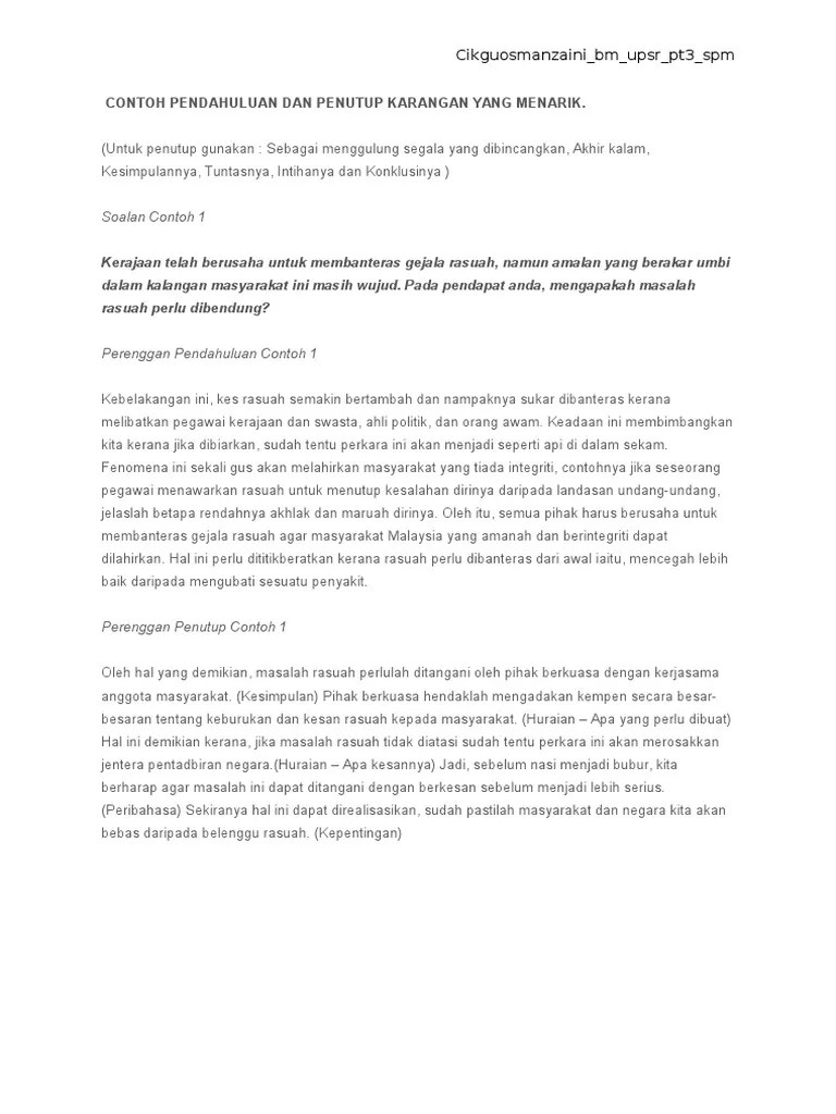 Oleh itu, pelajar hendaklah menulis . Contoh Pendahuluan Dan Penutup Karangan Yang Menarik Pdf