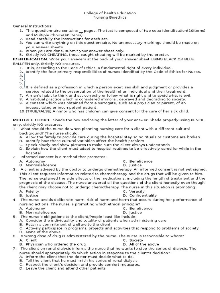 Bioethics Finals Exam | PDF | Informed Consent | Nursing
