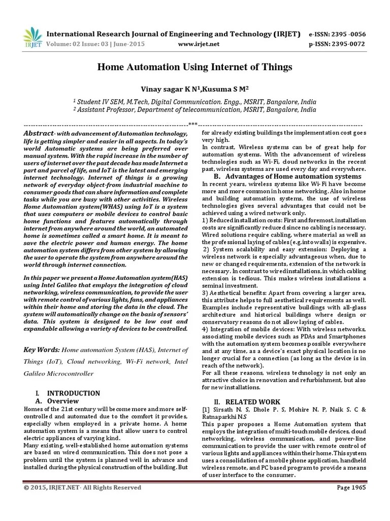 Home Automation Using Internet Of Things PDF | PDF | Internet Of Things | Html