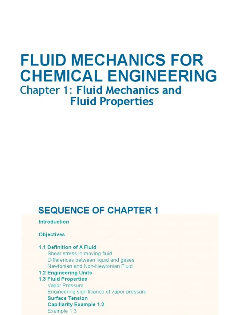 Ae 233 Chapter 1 Fluid Mechanics For Chemical Engineering