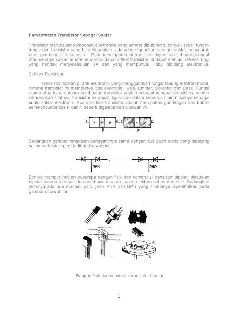 Tek Elektronika Pemanfaatan Transistor Sebagai Saklar