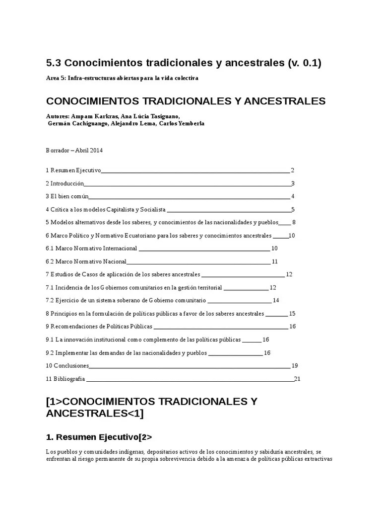 5.3 Conocimientos Tradicionales Y Ancestrales (V. 0.1) | PDF ...