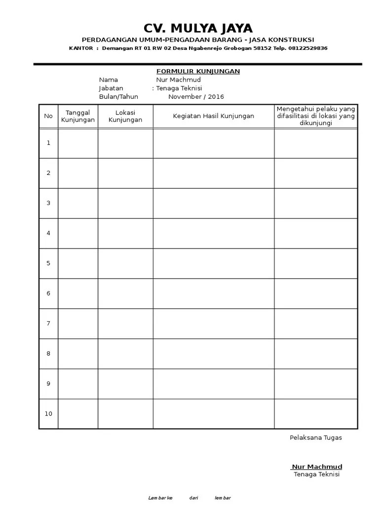 Berikut kami bagikan draft berita acara kunjungan lapangan kegiatan inovasi dan bisa anda dapatkan juga contoh form identifikasi dan contoh berita acara . Form Kunjungan Pdf