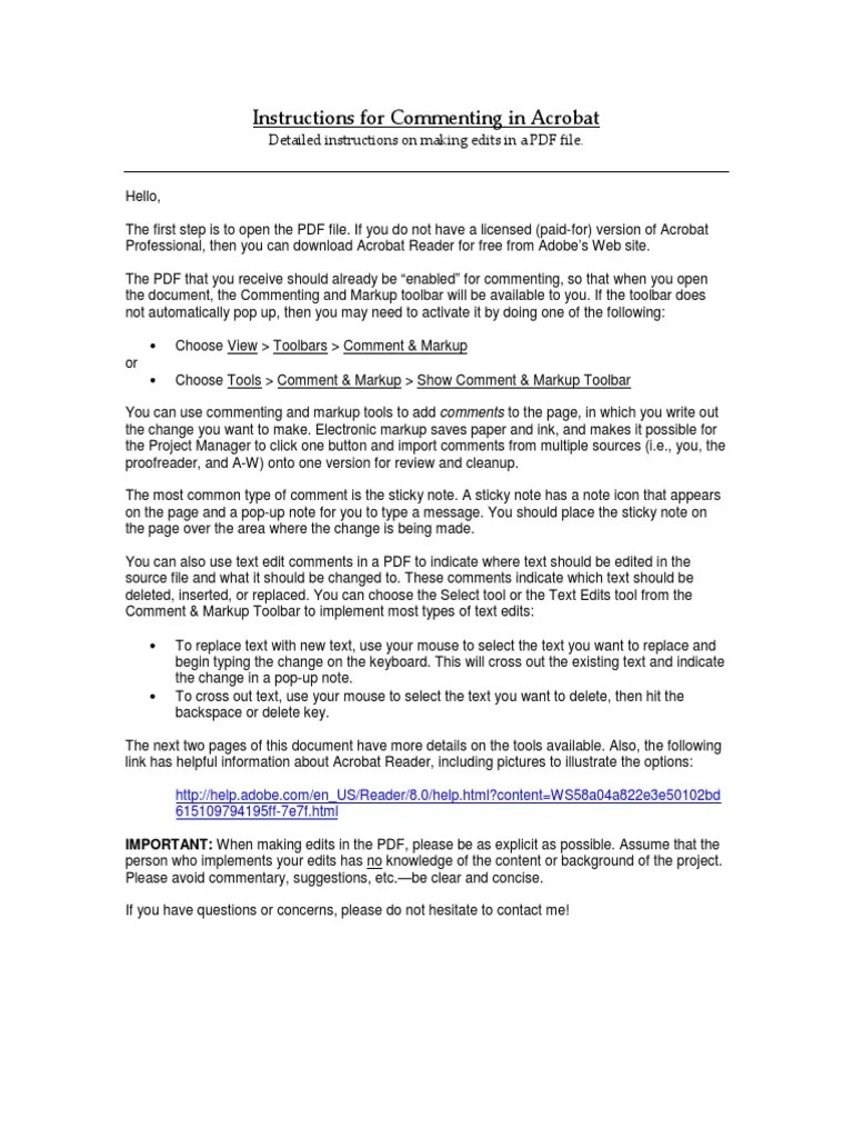 PDF Commenting And Markup Instructions | PDF | Portable Document Format ...