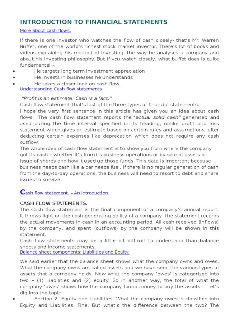 Introduction To Financial Statements | PDF | Income Statement | Expense