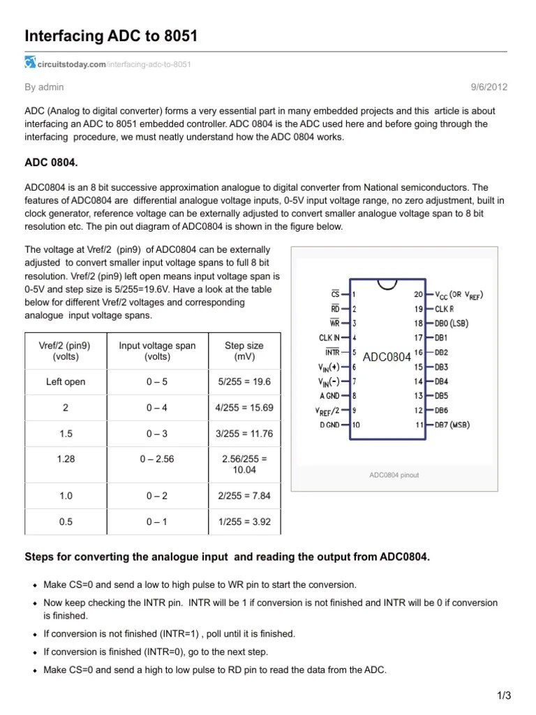 Interfacing ADC To 8051 | PDF | Analog To Digital Converter ...